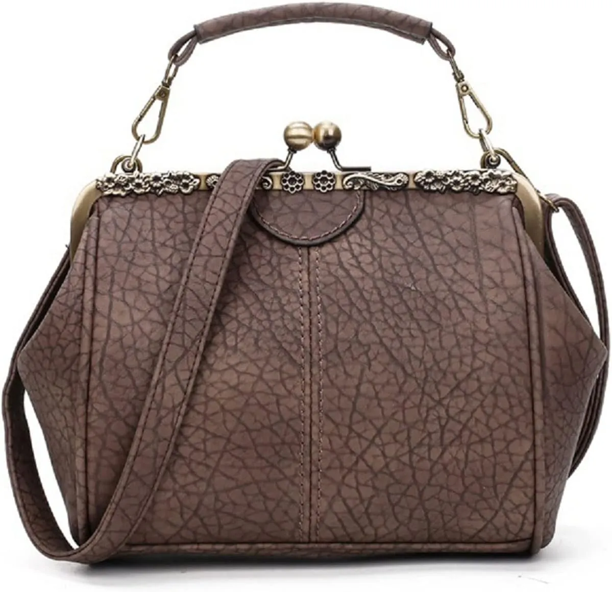 Vintage Hollow Handbag for Women Leather Shoulder Bag Evening Clutch Bag Kiss Lock Closure Crossbody Bag Purse