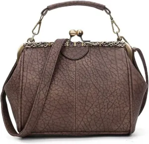 Vintage Hollow Handbag for Women Leather Shoulder Bag Evening Clutch Bag Kiss Lock Closure Crossbody Bag Purse