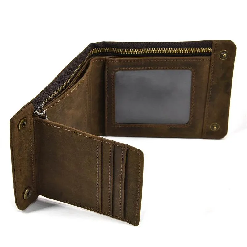 Vintage Zipper Leather Trifold Wallet Men & Women Luxury Design