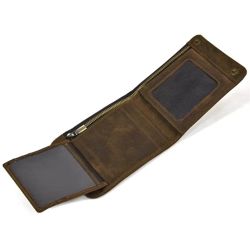Vintage Zipper Leather Trifold Wallet Men & Women Luxury Design