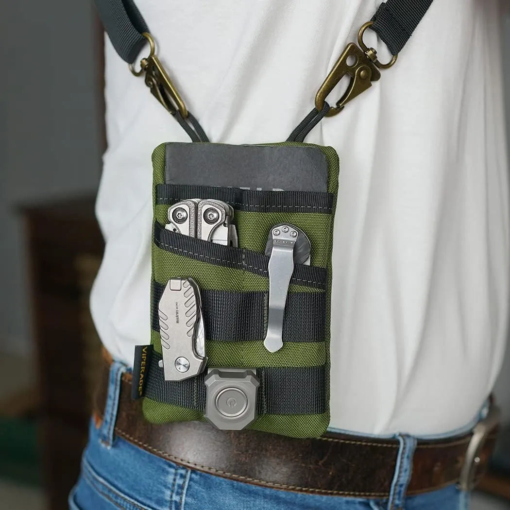 VIPERADE VE3 Tool Pouch Pocket Organizer, Nylon Tool Belt Loop Pouch with 4 Pockets Tool Storage EDC Pouch for Flashlight/Pocket Knife, Tactical Pen, Notebook (OD Green)