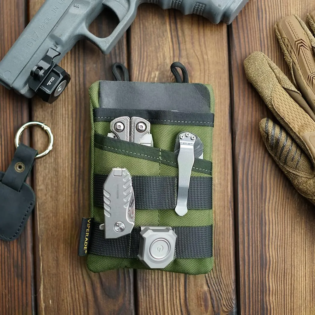 VIPERADE VE3 Tool Pouch Pocket Organizer, Nylon Tool Belt Loop Pouch with 4 Pockets Tool Storage EDC Pouch for Flashlight/Pocket Knife, Tactical Pen, Notebook (OD Green)