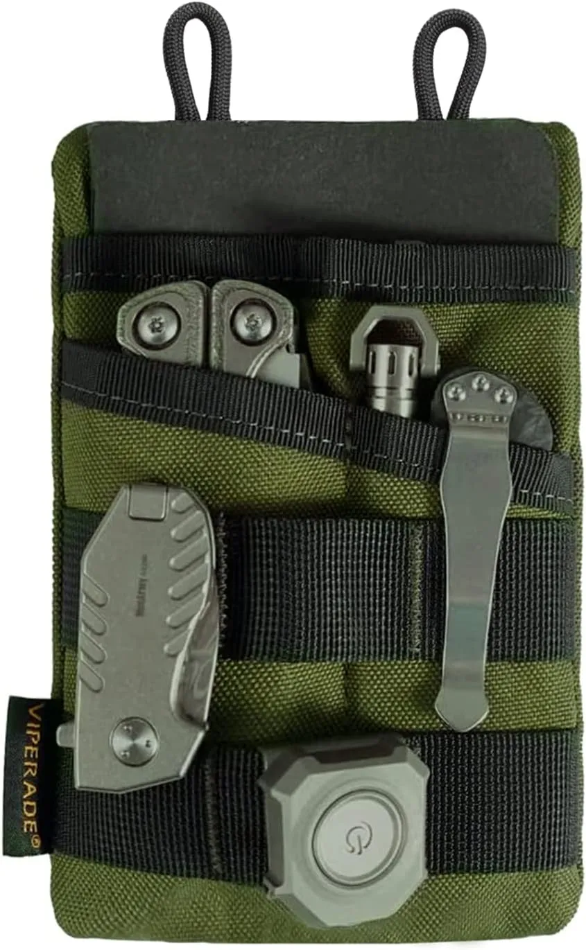 VIPERADE VE3 Tool Pouch Pocket Organizer, Nylon Tool Belt Loop Pouch with 4 Pockets Tool Storage EDC Pouch for Flashlight/Pocket Knife, Tactical Pen, Notebook (OD Green)