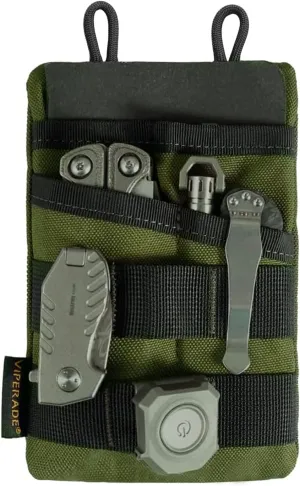 VIPERADE VE3 Tool Pouch Pocket Organizer, Nylon Tool Belt Loop Pouch with 4 Pockets Tool Storage EDC Pouch for Flashlight/Pocket Knife, Tactical Pen, Notebook (OD Green)