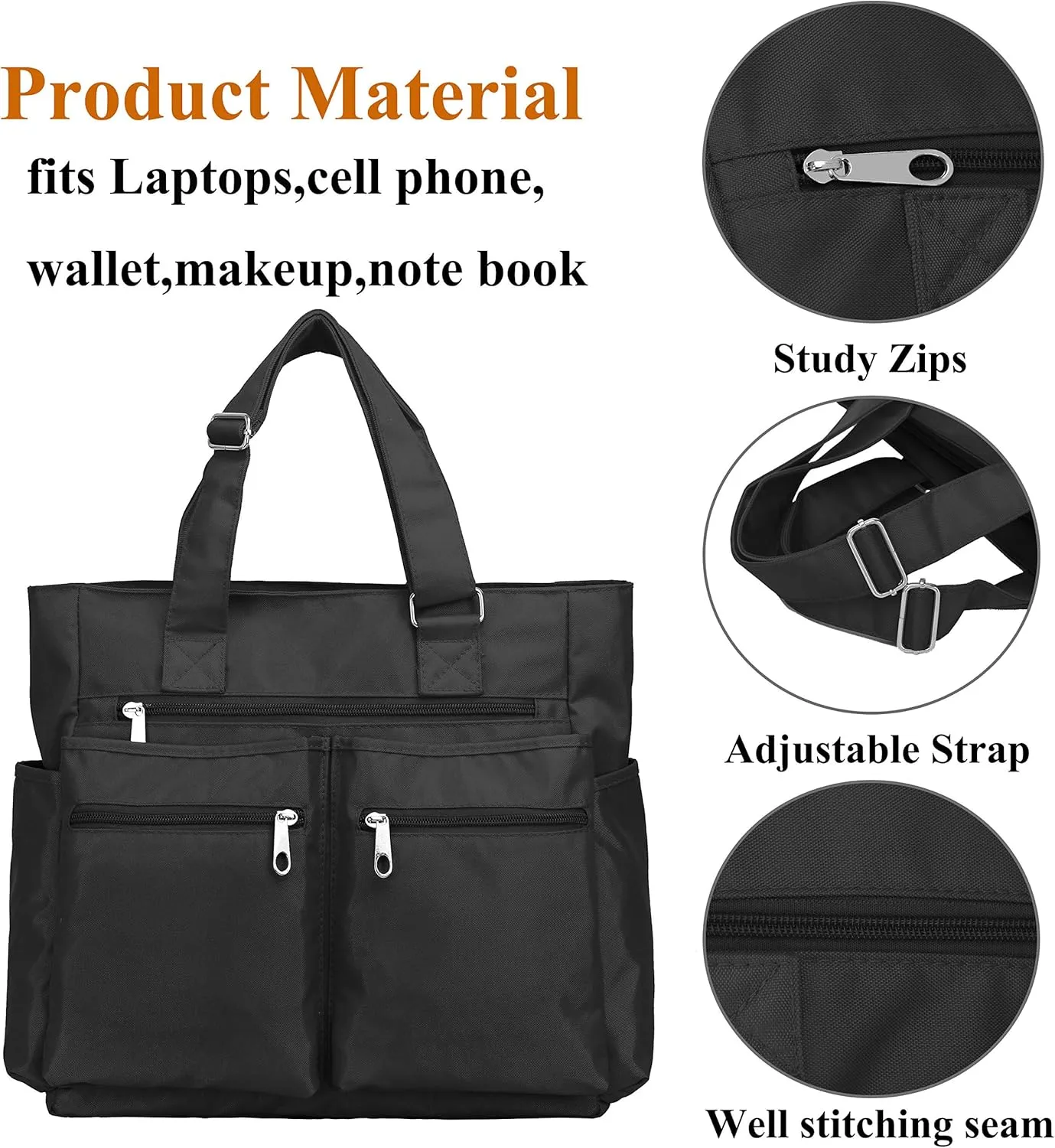 VOLGANIK ROCK Canvas Tote Bag Waterproof Nylon Multi Pocket Shoulder Bags Laptop Work Bag Teacher Purse Handbag for Women Men