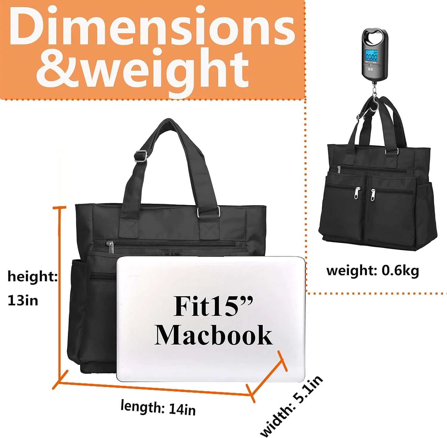 VOLGANIK ROCK Canvas Tote Bag Waterproof Nylon Multi Pocket Shoulder Bags Laptop Work Bag Teacher Purse Handbag for Women Men