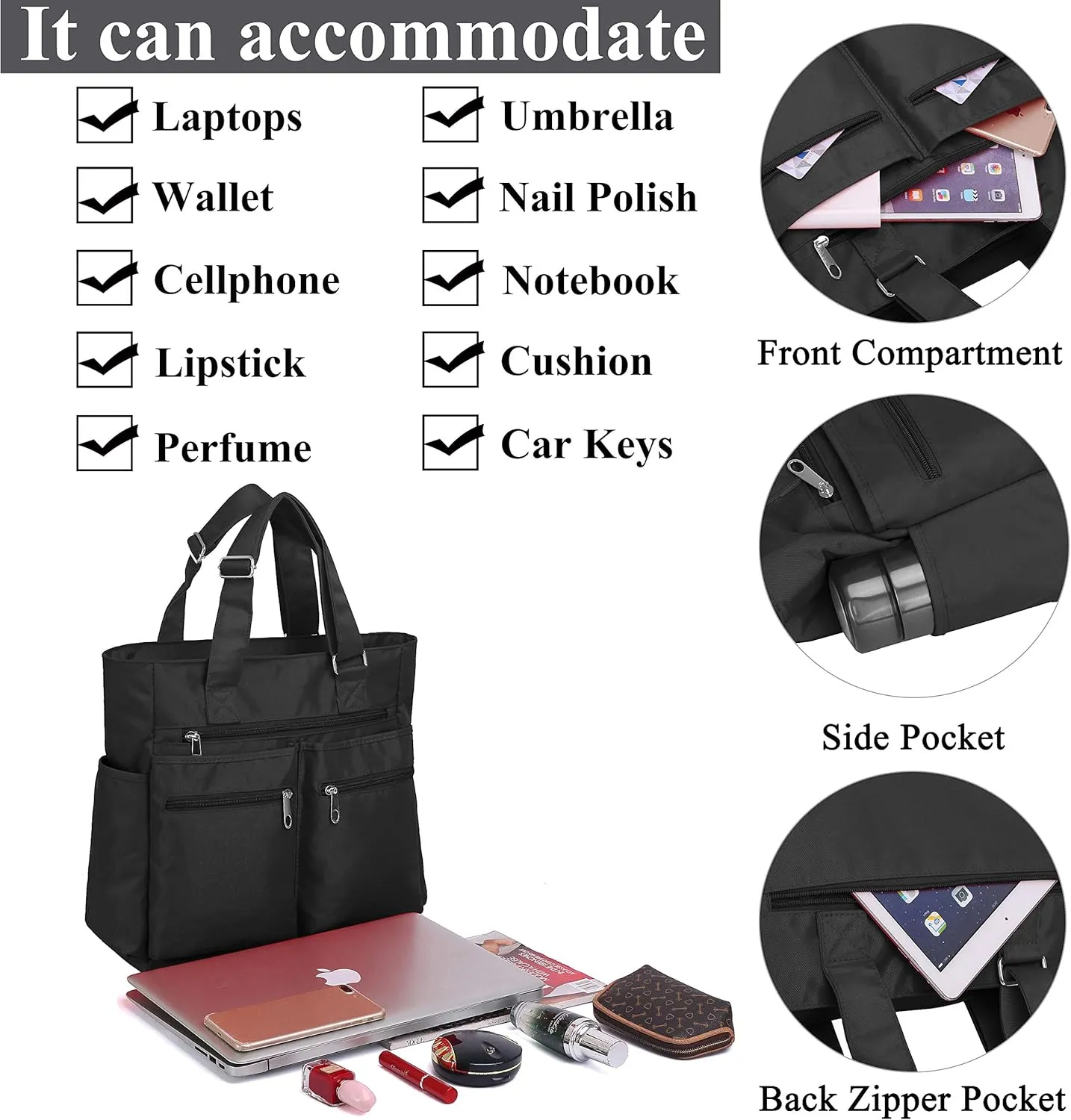 VOLGANIK ROCK Canvas Tote Bag Waterproof Nylon Multi Pocket Shoulder Bags Laptop Work Bag Teacher Purse Handbag for Women Men