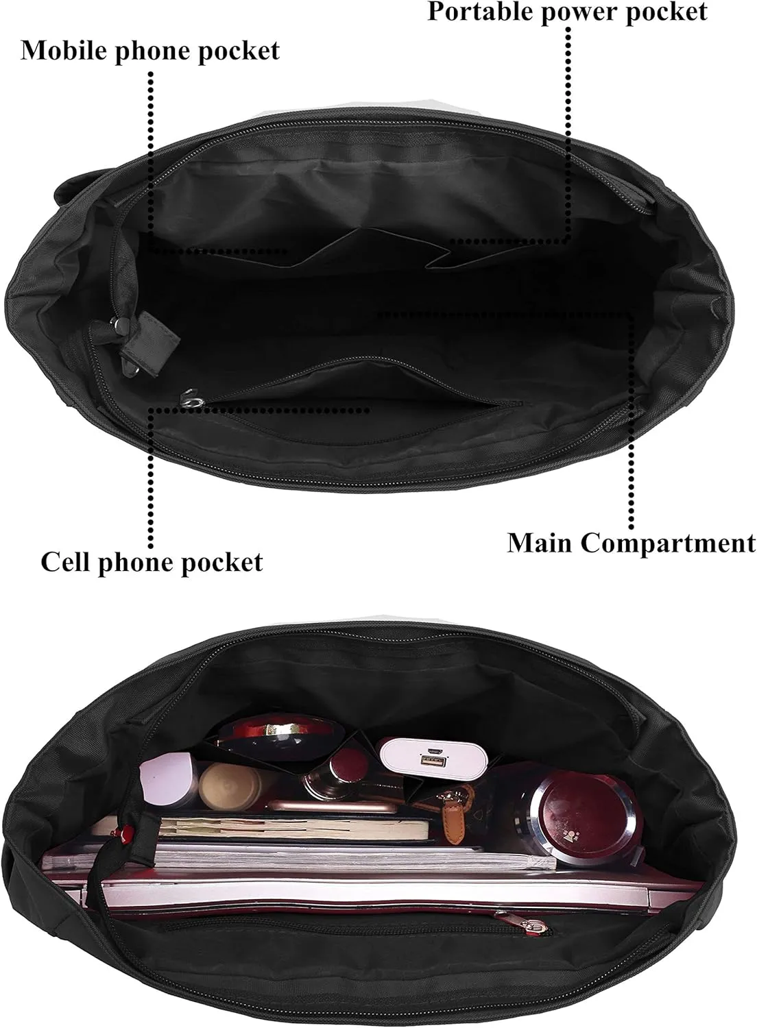 VOLGANIK ROCK Canvas Tote Bag Waterproof Nylon Multi Pocket Shoulder Bags Laptop Work Bag Teacher Purse Handbag for Women Men