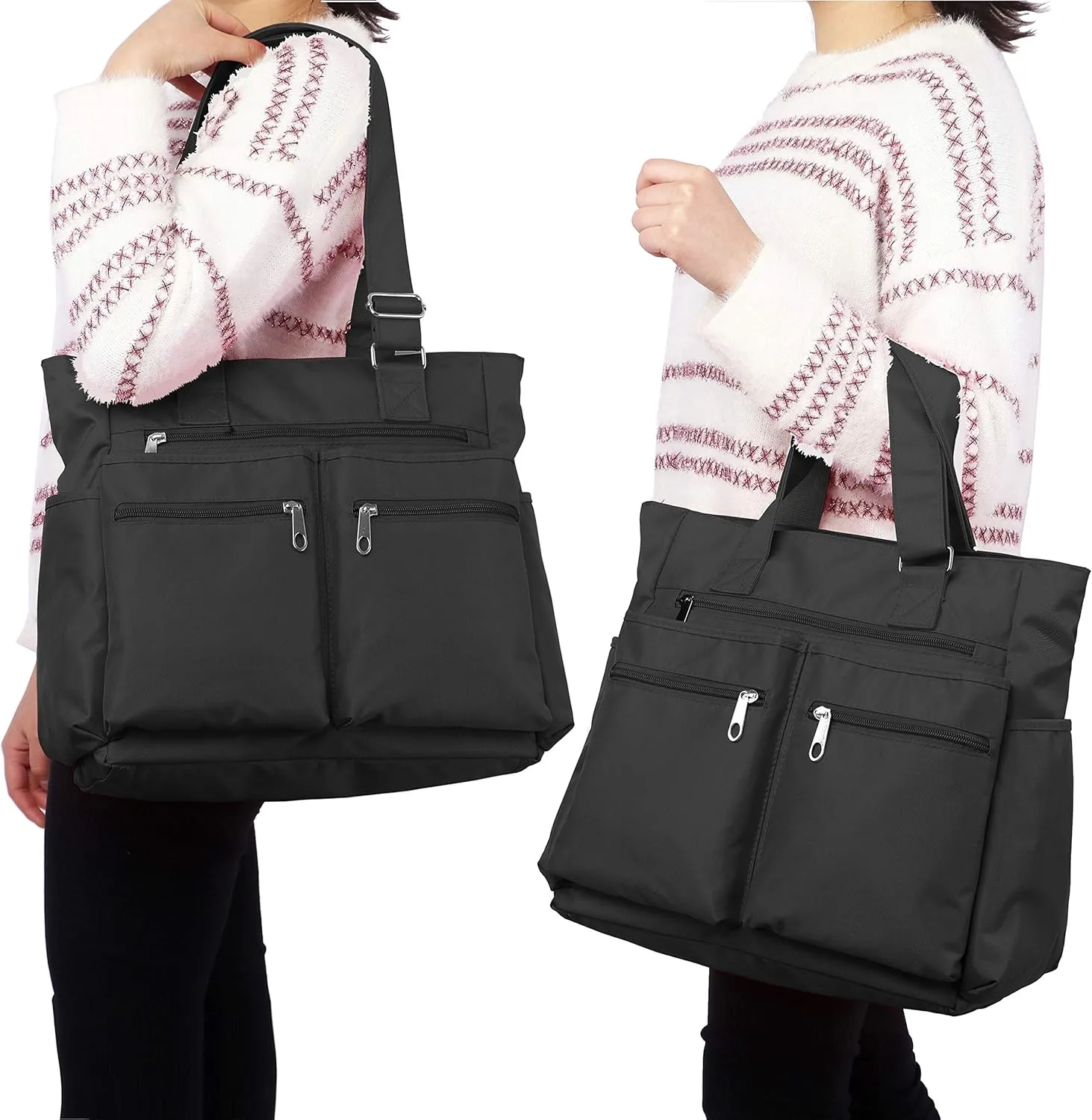 VOLGANIK ROCK Canvas Tote Bag Waterproof Nylon Multi Pocket Shoulder Bags Laptop Work Bag Teacher Purse Handbag for Women Men