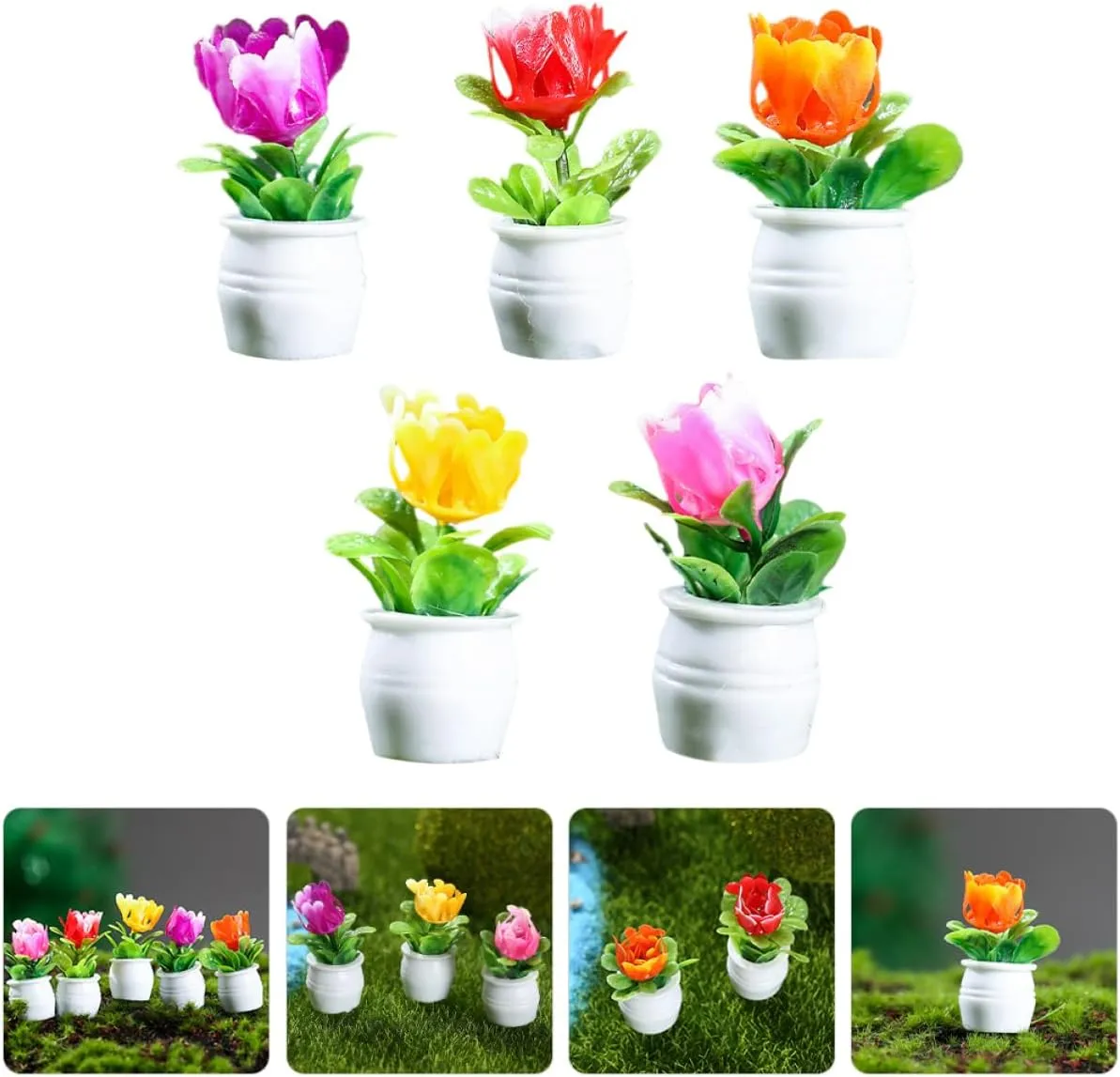 VOSAREA 5sets 5pcs Miniature Flower Pots Realistic Bonsai Ornaments for Dollhouses Fairy Gardens and Home Decor for and Creating Warm Atmospheres 5pcs*5
