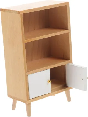 VOSAREA Miniature Wooden Dollhouse Bookshelf Cabinet for Scene Decoration Cute Doll House Storage Rack for Bedroom Living Room Kitchen Layouts Material Dollhouse Accessories
