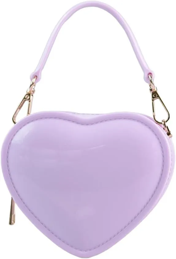 WAIT FLY Heart Shape PVC Leather Bag Wallet Purse Handbag Crossbody Bag Chain Strap Shoulder Bag