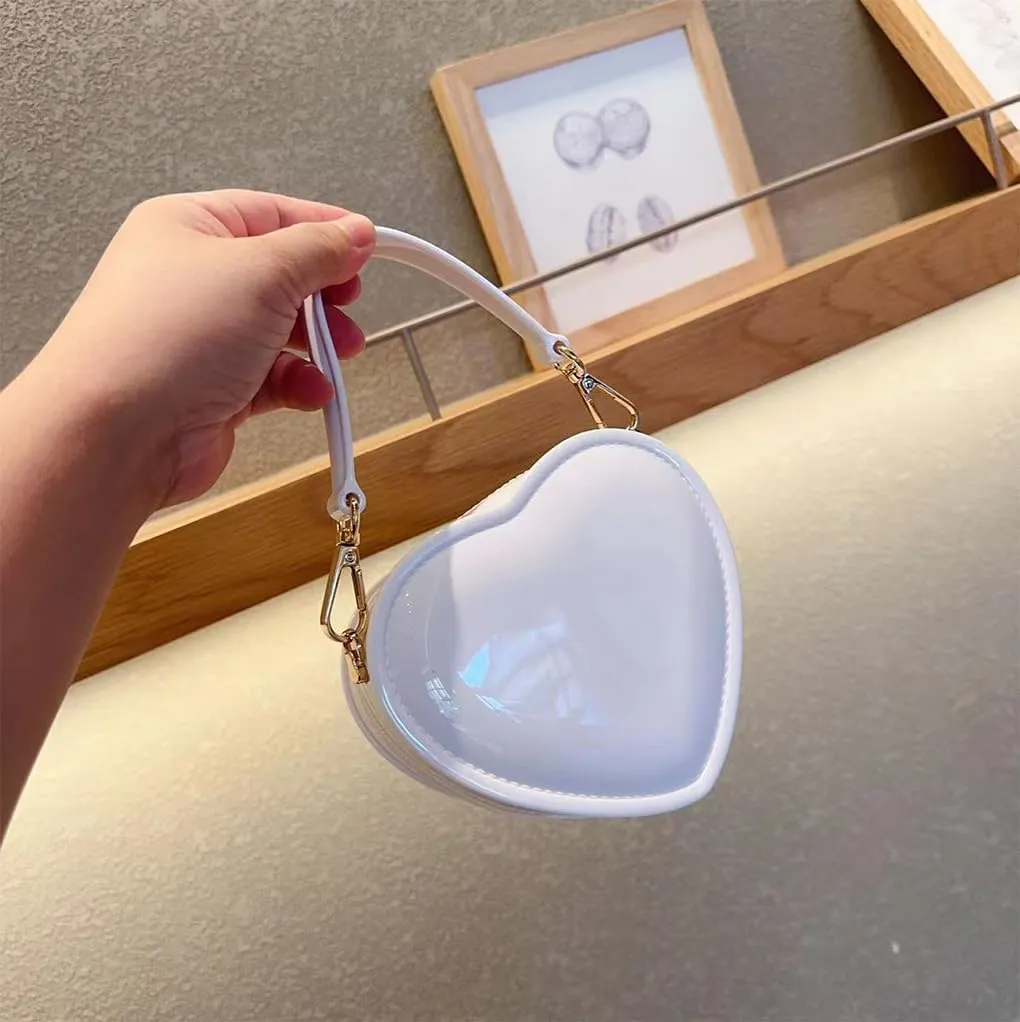 WAIT FLY Heart Shape PVC Leather Bag Wallet Purse Handbag Crossbody Bag Chain Strap Shoulder Bag
