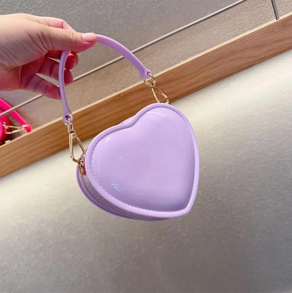 WAIT FLY Heart Shape PVC Leather Bag Wallet Purse Handbag Crossbody Bag Chain Strap Shoulder Bag