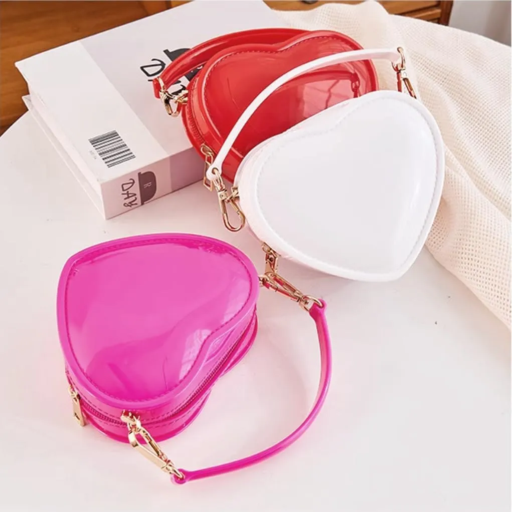 WAIT FLY Heart Shape PVC Leather Bag Wallet Purse Handbag Crossbody Bag Chain Strap Shoulder Bag