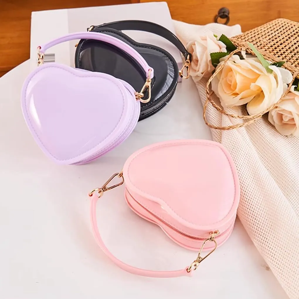 WAIT FLY Heart Shape PVC Leather Bag Wallet Purse Handbag Crossbody Bag Chain Strap Shoulder Bag
