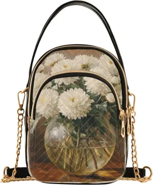 Watercolor Glass Vase Brown Multi Pockets Crossbody Bags for Women Zip Cell Phone Purse Wallet Bag with Detachable Shoulder Strap Travel Purse for Shopping Traveling Working Women Girls Trendy Gift