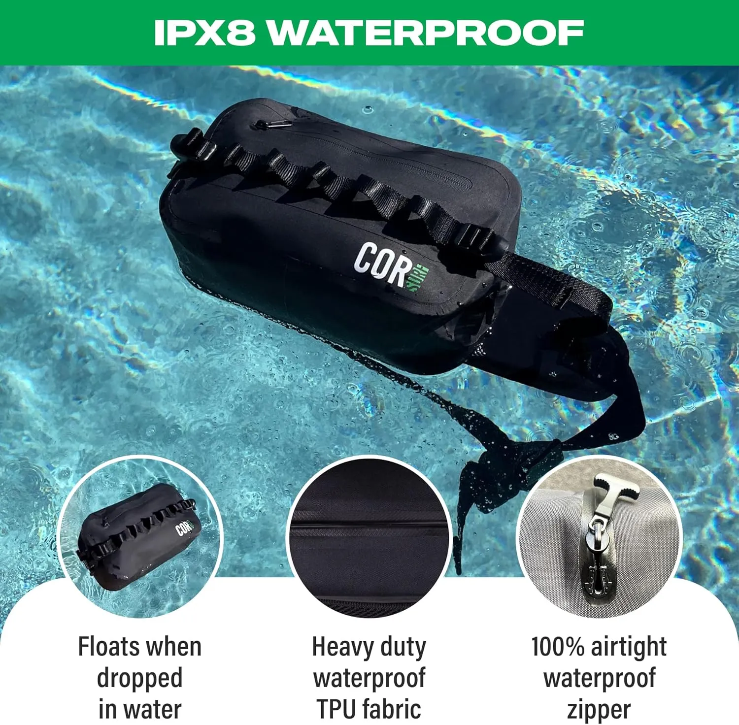 Waterproof Waist Pack 2.5L | Waterproof Belt Bag with Wide, Comfortable Waist Strap, Floating Waterproof Fanny Pack for Travel, Fly Fishing, Beach, Swimming, Paddleboarding, Kayaking (Black)