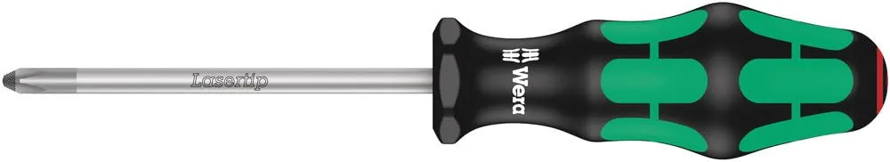Wera - 5105650001 Kraftform Plus 334/6 Screwdriver Set with Rack and Lasertip, 6-Pieces, Multicolor, Slotted: 6.5x150mm, 3x80mm, 4x100mm, 5.5x125. Phillips: PH1x80, PH2x100