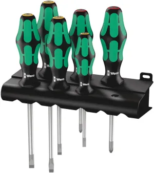 Wera - 5105650001 Kraftform Plus 334/6 Screwdriver Set with Rack and Lasertip, 6-Pieces, Multicolor, Slotted: 6.5x150mm, 3x80mm, 4x100mm, 5.5x125. Phillips: PH1x80, PH2x100
