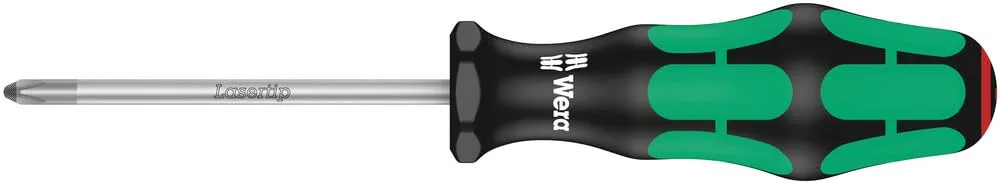 Wera - 5105650001 Kraftform Plus 334/6 Screwdriver Set with Rack and Lasertip, 6-Pieces, Multicolor, Slotted: 6.5x150mm, 3x80mm, 4x100mm, 5.5x125. Phillips: PH1x80, PH2x100