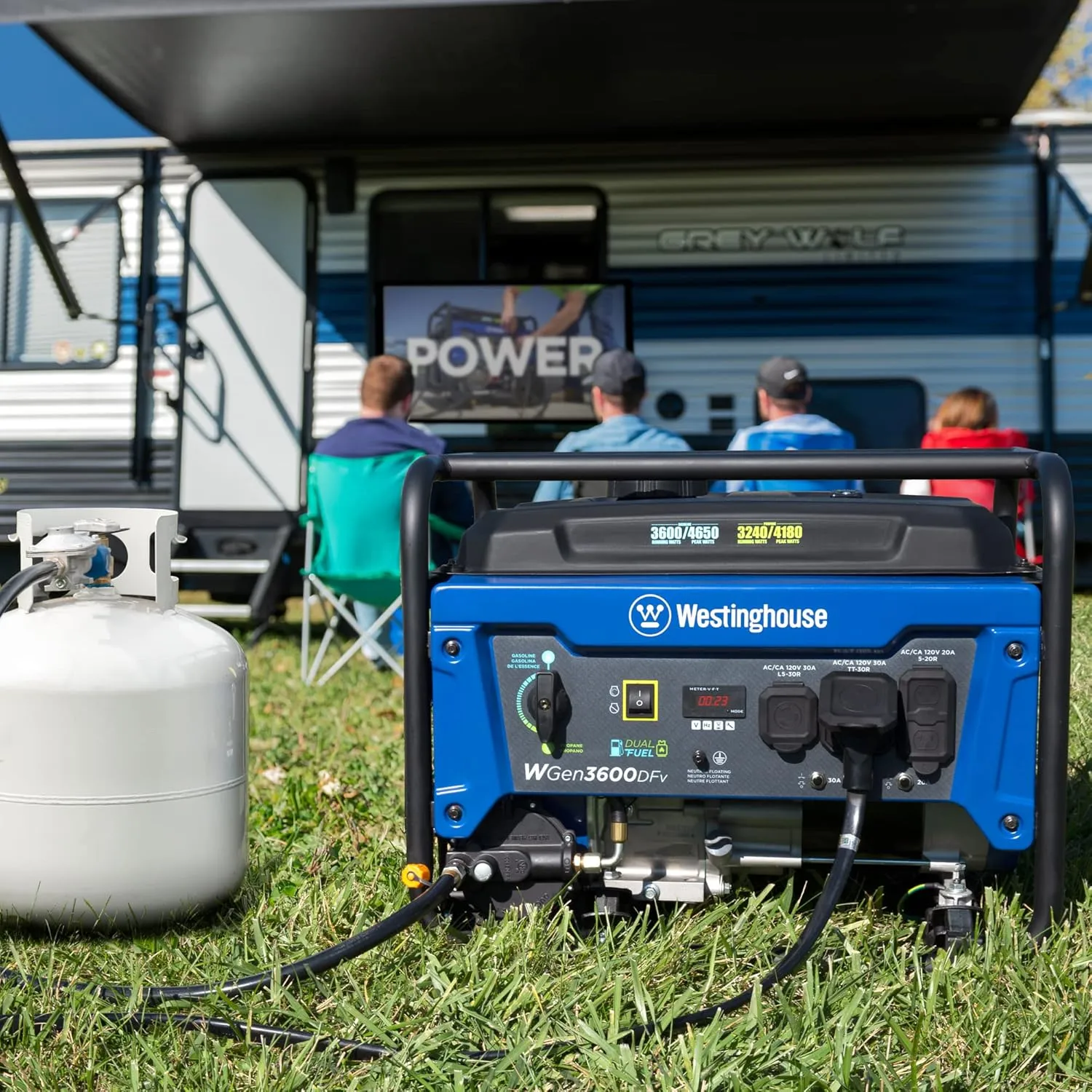 Westinghouse 4650 Peak Watt Dual Fuel Portable Generator, RV Ready 30A Outlet, Gas & Propane Powered