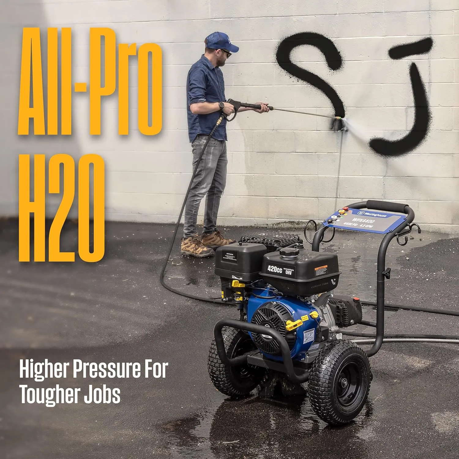 Westinghouse WPX4400 Gas Pressure Washer, 4400 PSI and 4.2 Max GPM, Spray Gun and Wand, 5 Nozzle Set, for Cars/Fences/Driveways/Homes/Patios/Furniture