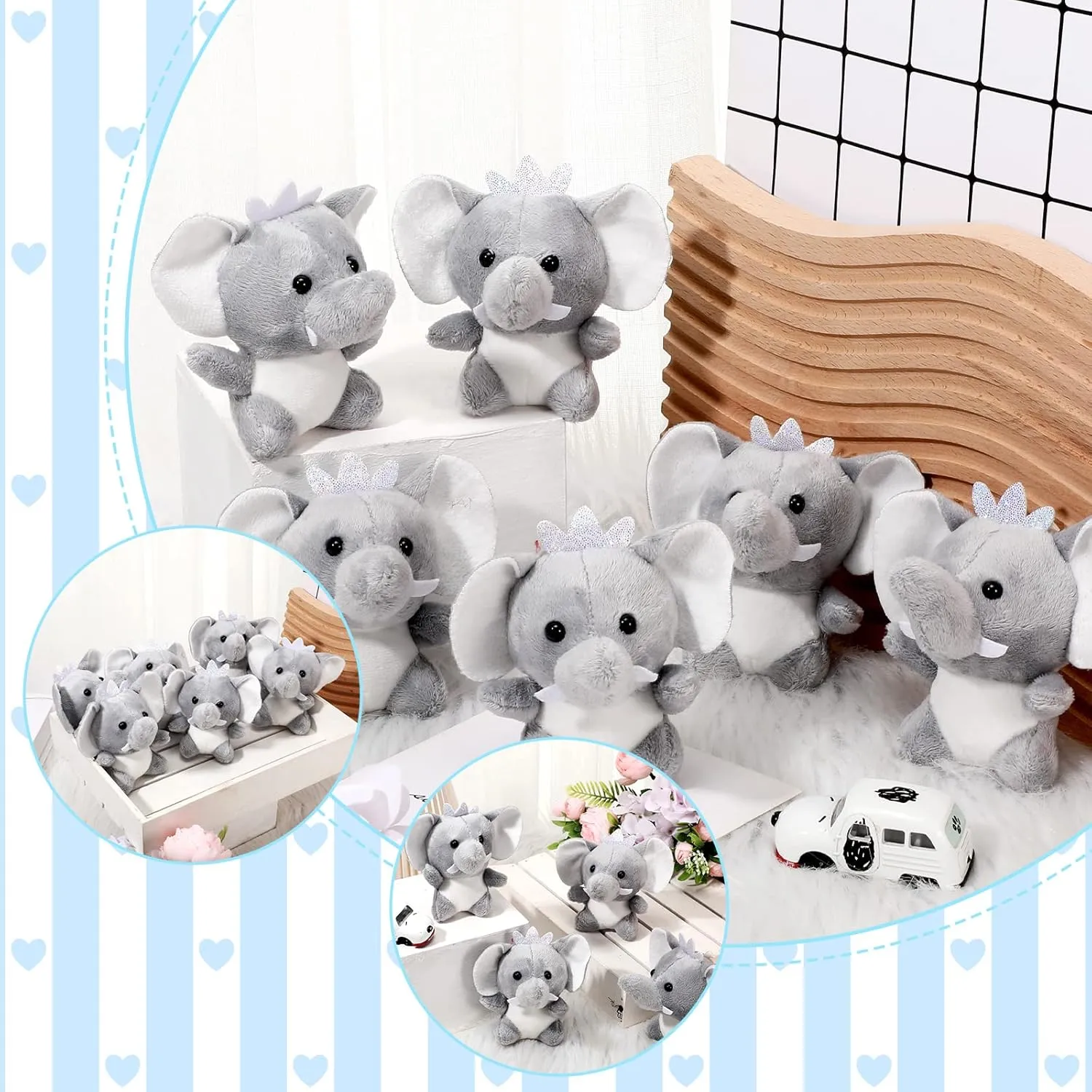 Wettarn 24 Pcs Mini Elephant Stuffed Animals Small Cute Plush Toys for Birthday Party Baby Shower Favors Classroom Gifts, 3.1 Inch(Elephant,Gray)
