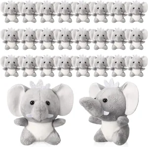 Wettarn 24 Pcs Mini Elephant Stuffed Animals Small Cute Plush Toys for Birthday Party Baby Shower Favors Classroom Gifts, 3.1 Inch(Elephant,Gray)