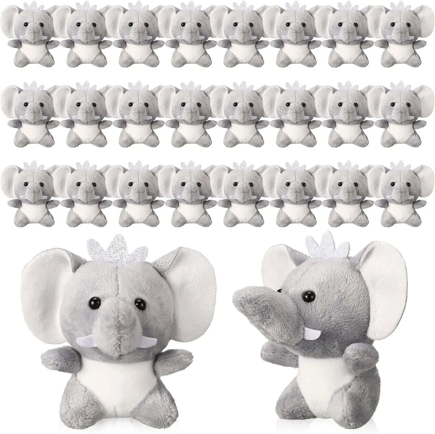 Wettarn 24 Pcs Mini Elephant Stuffed Animals Small Cute Plush Toys for Birthday Party Baby Shower Favors Classroom Gifts, 3.1 Inch(Elephant,Gray)