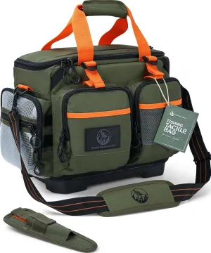 Whispering Winds Fishing Tackle Bag - Saltwater & Freshwater Fishing Gear Storage, Soft Tackle Box Organizer with 600D Ripstop Fabric, Waterproof Tackle Bag with Hard Bottom for 3600 and 3700 Trays