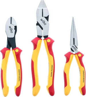 Wiha 32968 3 Piece Insulated Industrial Grip Pliers and Cutters Set, Red