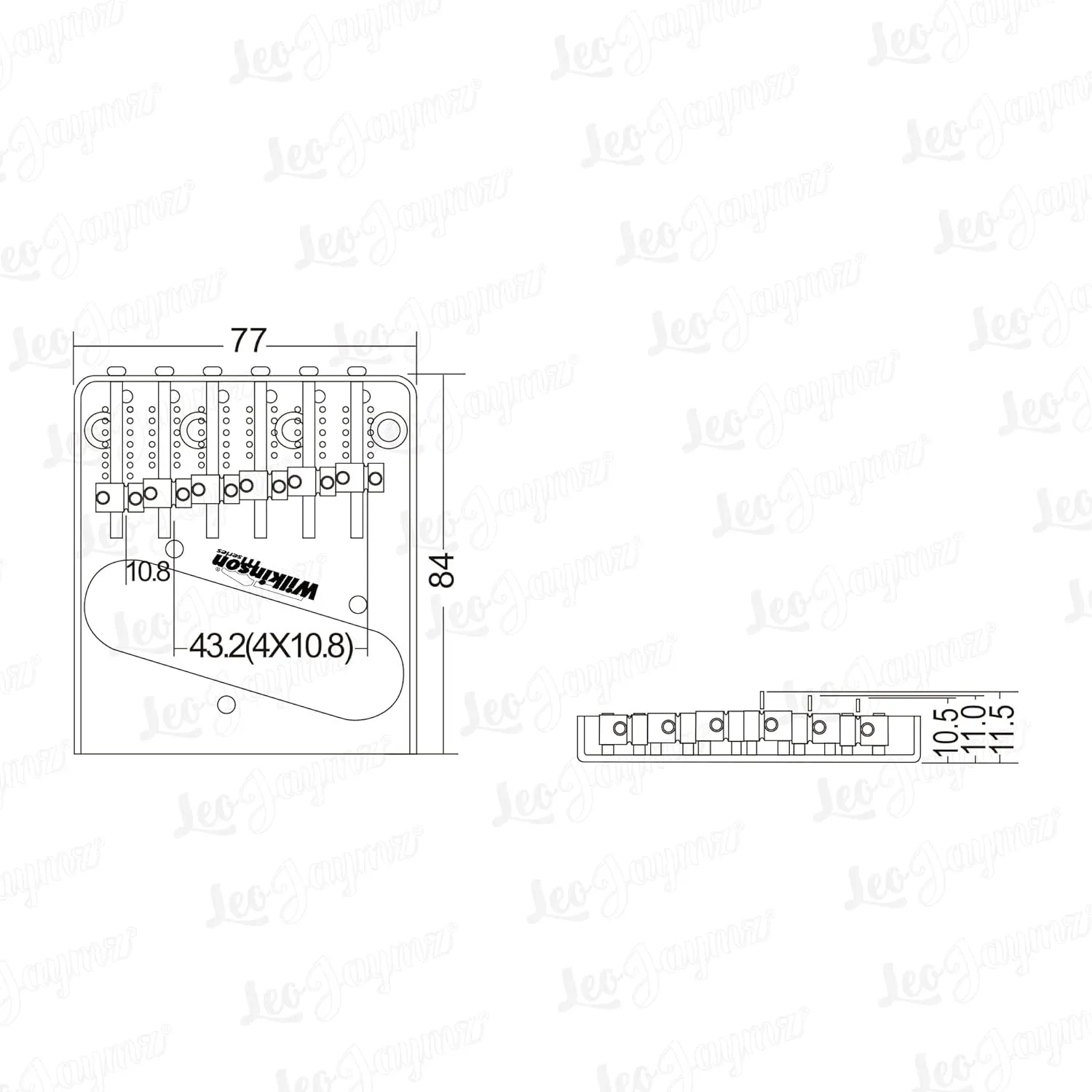 Wilkinson 2-1/8 inch(54mm) Telecaster Guitar Bridge WOT02 Tele Brass 6 saddles Fixed Bridge for American TL Style Electric Guitar(WOT02 Black)