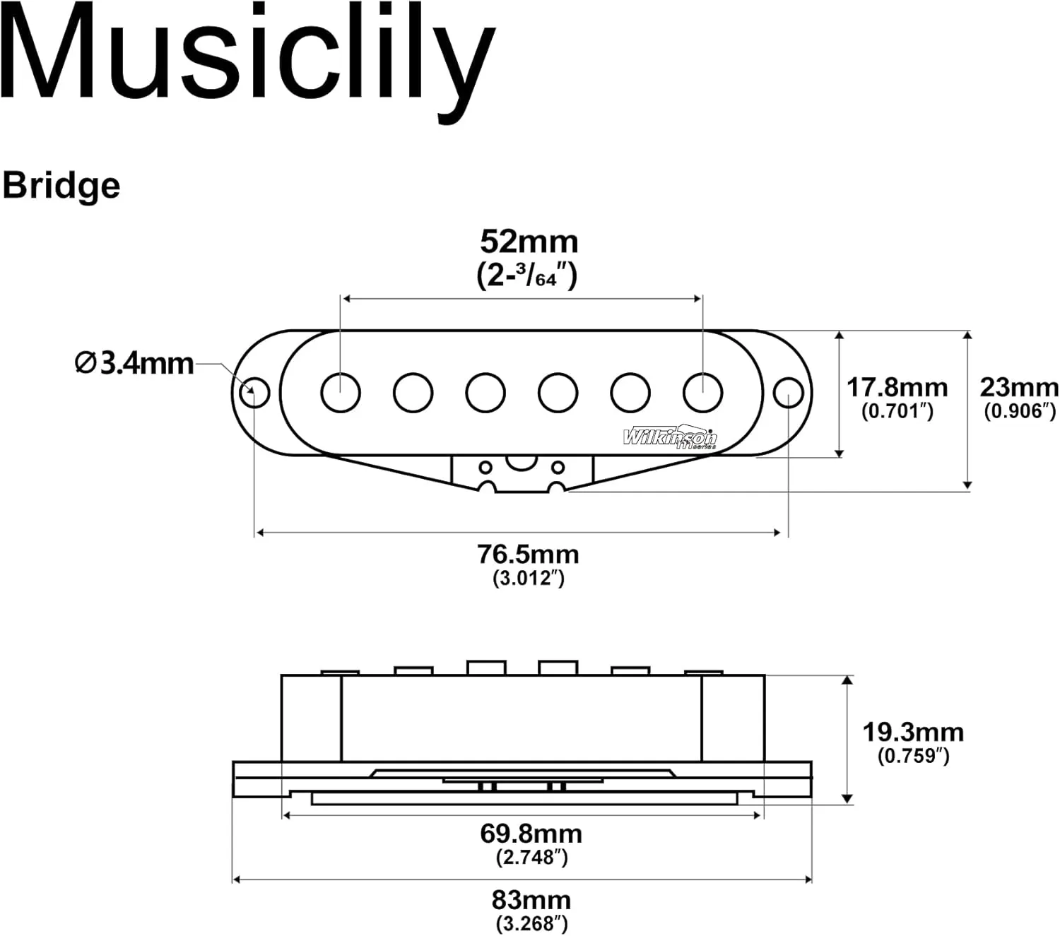 Wilkinson High Output Ceramic Single Coil Bridge Pickup for Strat Style Electric Guitar, White