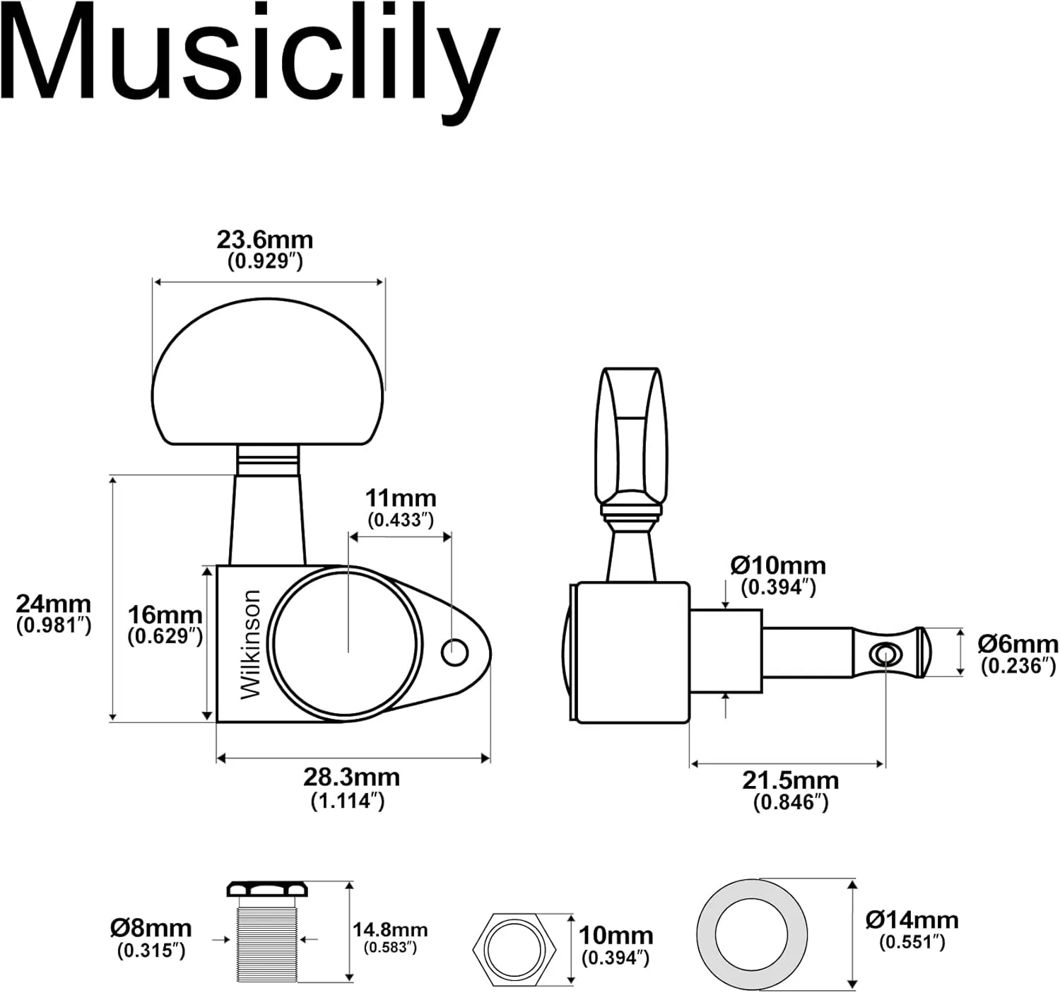 Wilkinson WJ303 3L3R Guitar Tuners Machine Heads 1:19 Ratio Tuning Pegs Keys for Epiphone USA Les Paul SG Electric or Acoustic Guitar, Gold