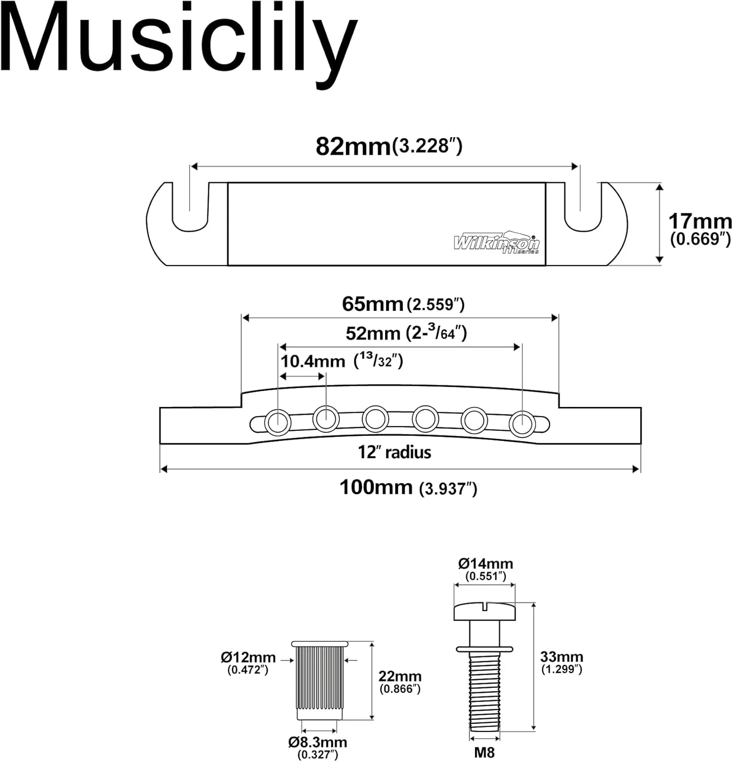 Wilkinson WOGT1 52.5mm Tune-O-Matic Stop Tailpiece for USA Epiphone Les Paul SG Style Electric Guitar, Gold
