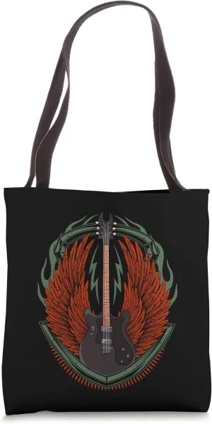 Winged Guitar Rock & Roll Electric Guitar & Red Wings Tote Bag