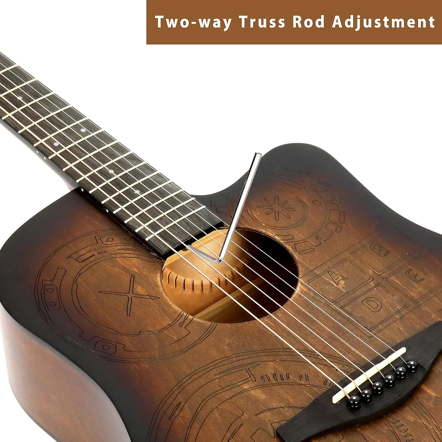 WINZZ HAND RUBBED Series - Full Size Cutaway Carved Acoustic Acustica Guitar Adult Beginner Starter Bundle with Full Kit,41 Inches Right Handed, Brown Sunburst