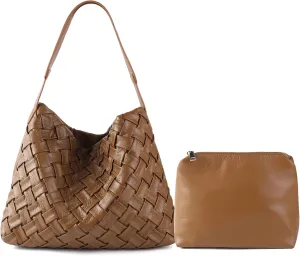 Women Boston Bag Woven Tote Vegan Leather Handbags Female Satchel Messenger Bag Fashion Shoulder Crossbody Bag Casual Hobo
