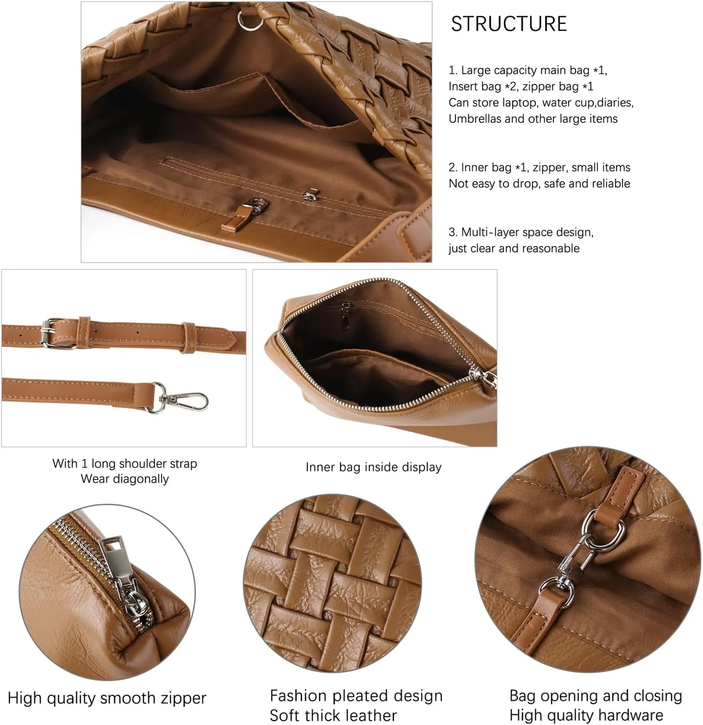 Women Boston Bag Woven Tote Vegan Leather Handbags Female Satchel Messenger Bag Fashion Shoulder Crossbody Bag Casual Hobo