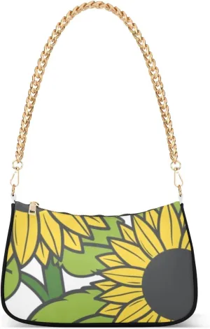 Women Chain Shoulder Purse Bag With Zipper Sunflower Sunshine Print, We've Got Each Other Hobo Tote Clutch Handbags with Chain Strap