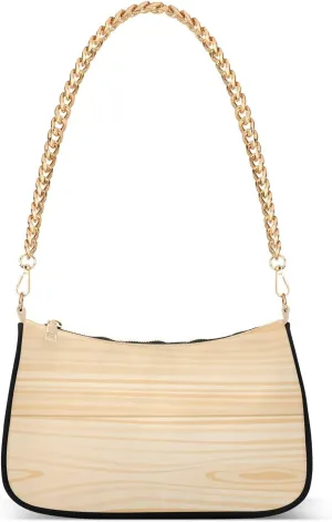 Women Chain Shoulder Purse Bag With Zipper Wood Texture Print, Plank Background Hobo Tote Clutch Handbags with Chain Strap