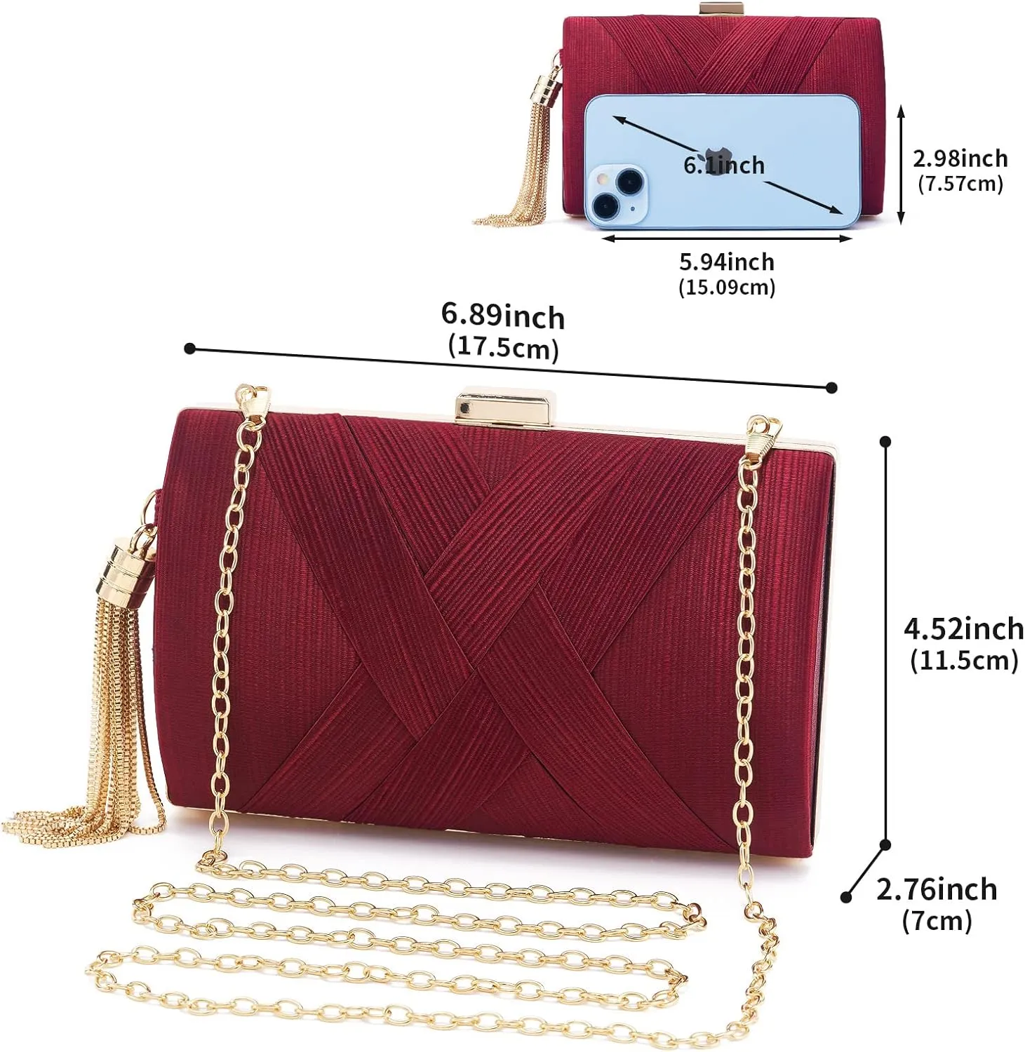 Women Clutch Bag Evening bag Fringed Evening Handbag,Lady Party Wedding Clutch Purse Chain Shoulder Cross Body Bag