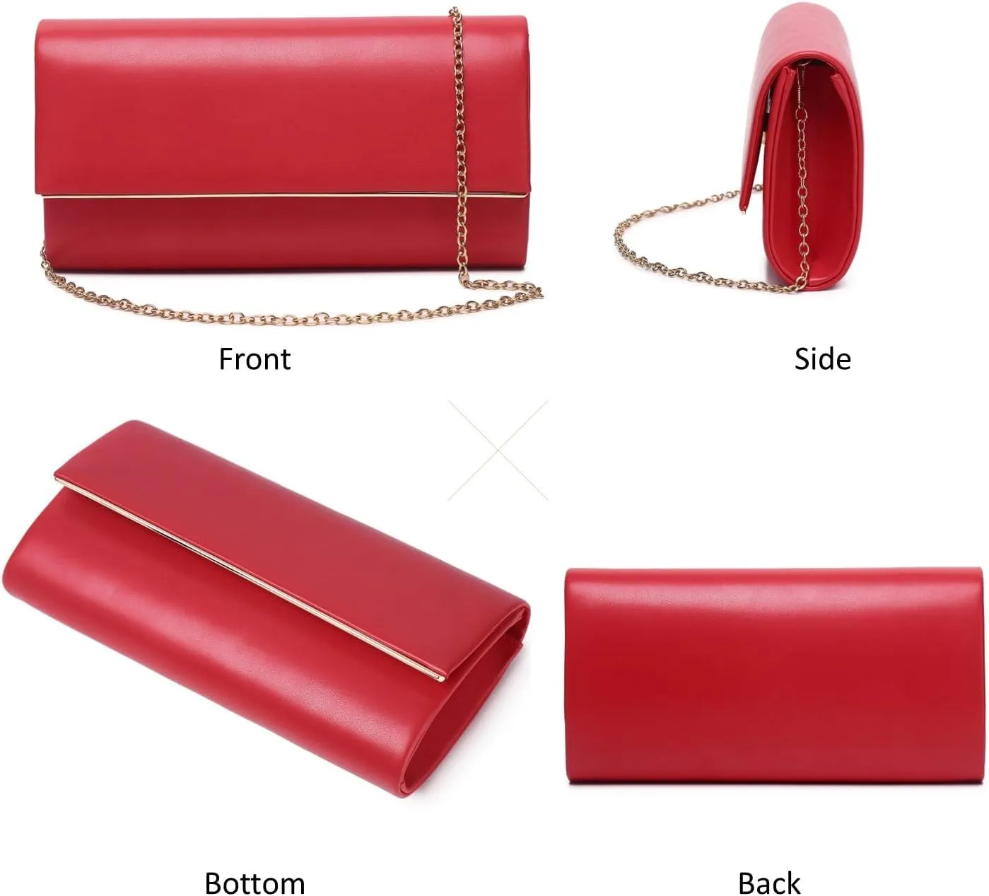 Women Evening Bag Vegan Leather Clutch Purse Shoulder Crossbody Envelope Bag for Party Wedding Prom Bridal