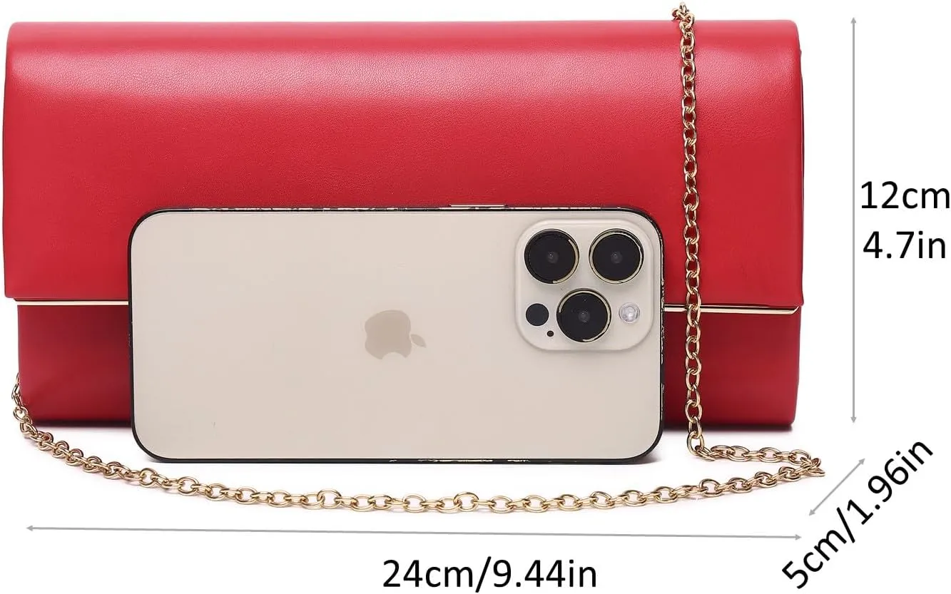 Women Evening Bag Vegan Leather Clutch Purse Shoulder Crossbody Envelope Bag for Party Wedding Prom Bridal