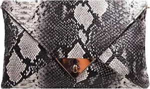 Women Fashion Snakeskin Pattern Clutch Handbag Envelope Bag Chain Shoulder Bag Evening Party Bag