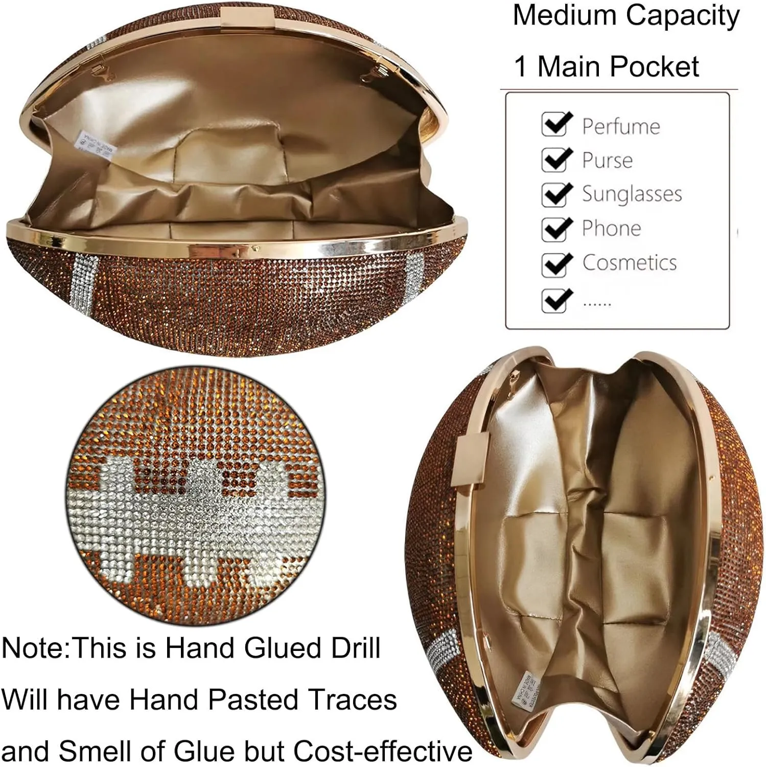 Women Football Shaped Crossbody Shoulder Bag Rugby Clutch Handbag Unique Novelty Football Purse