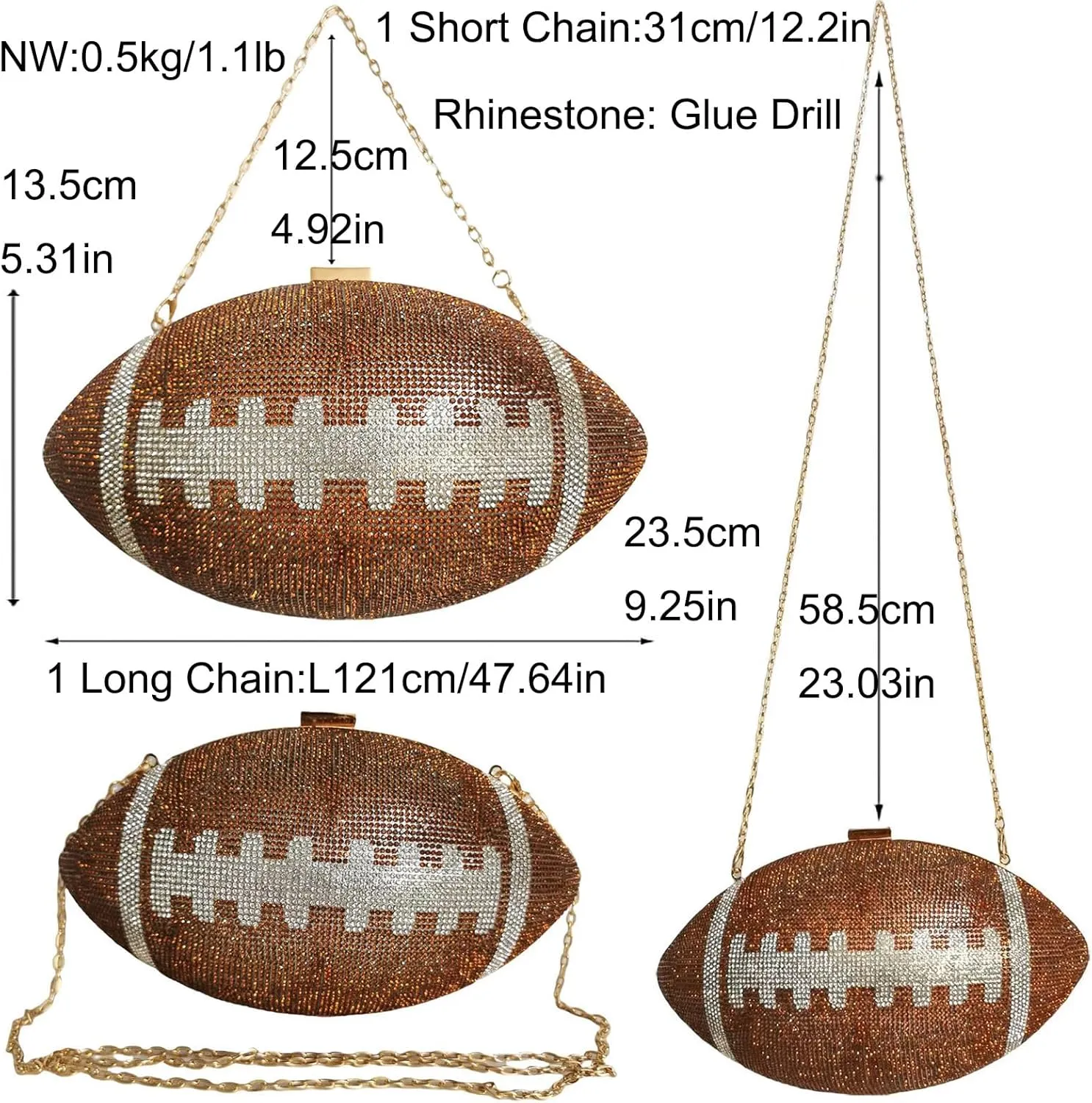 Women Football Shaped Crossbody Shoulder Bag Rugby Clutch Handbag Unique Novelty Football Purse