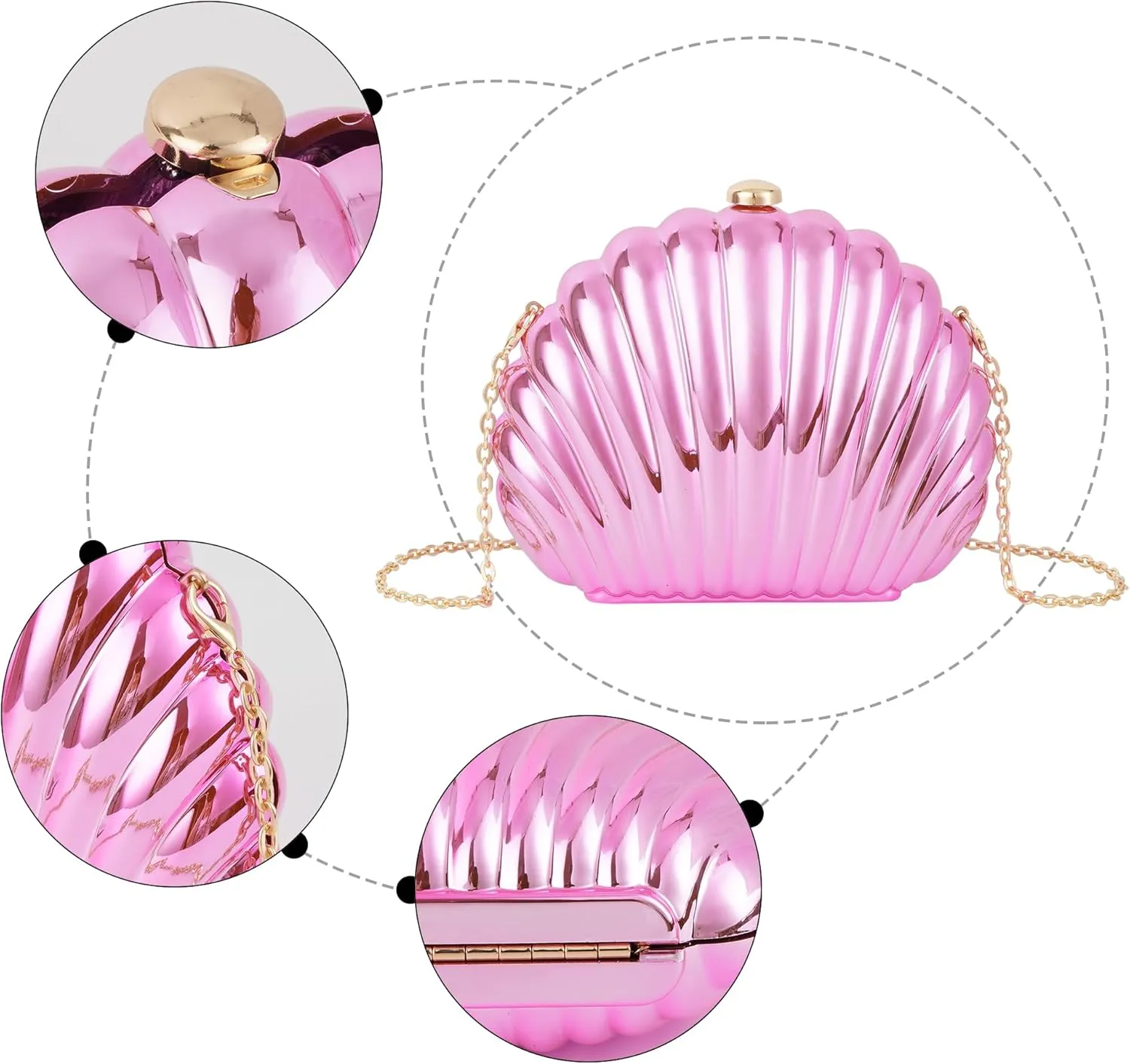 Women Seashell Evening Bag Purse Mermaid Chain Strap Clutch Handbag Shoulder Bag