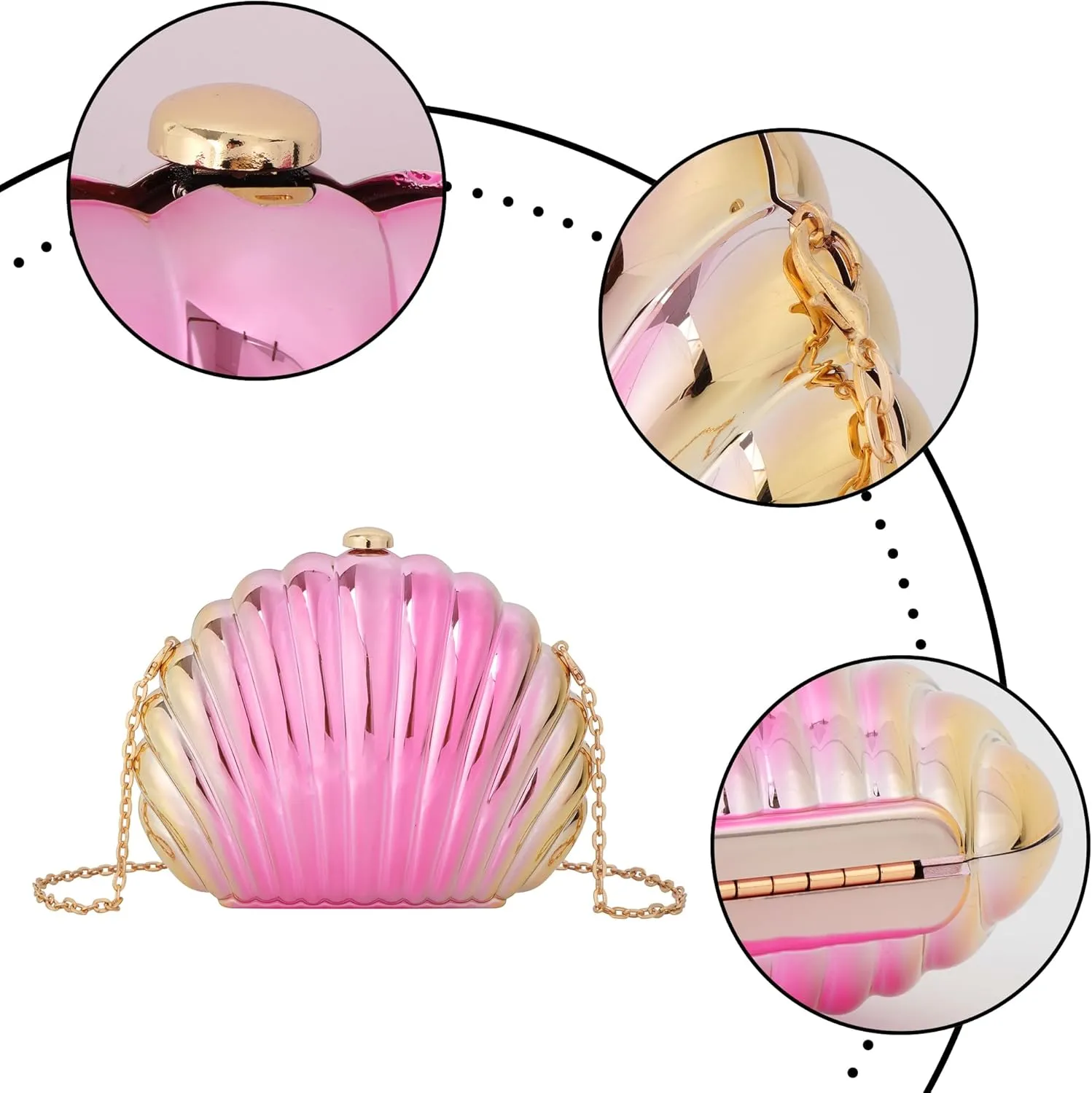Women Seashell Evening Bag Purse Mermaid Chain Strap Clutch Handbag Shoulder Bag